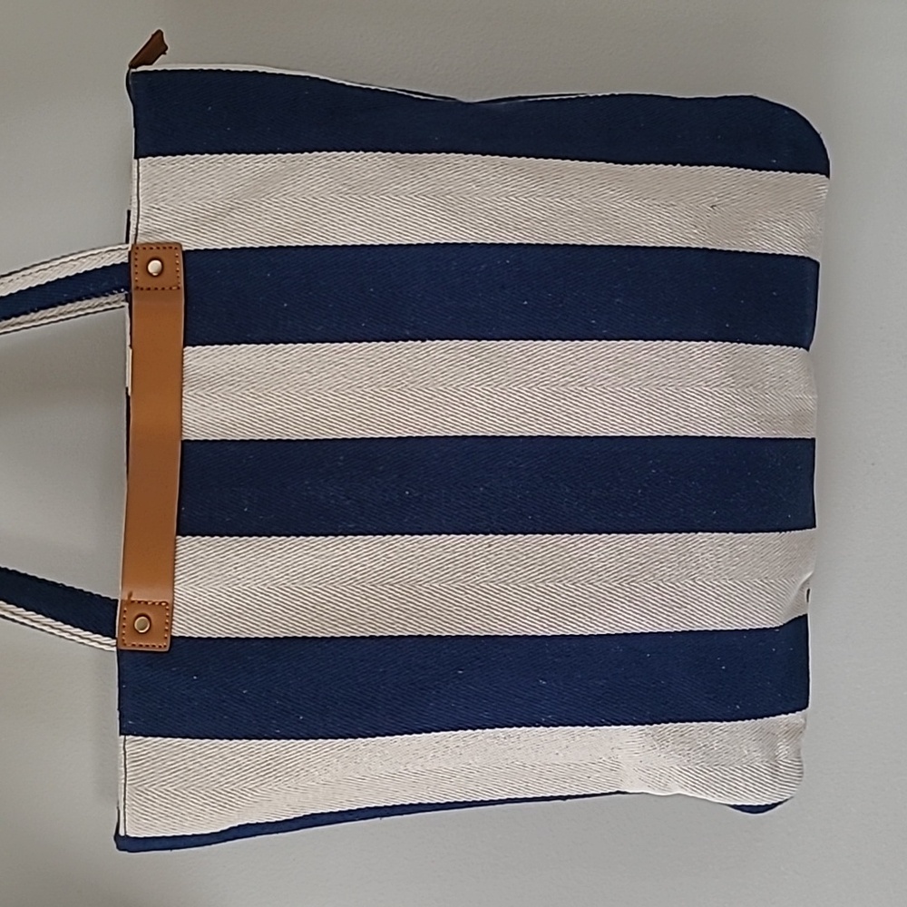 Navy and White Striped "Street Level" Beach Work Travel Tote Bag